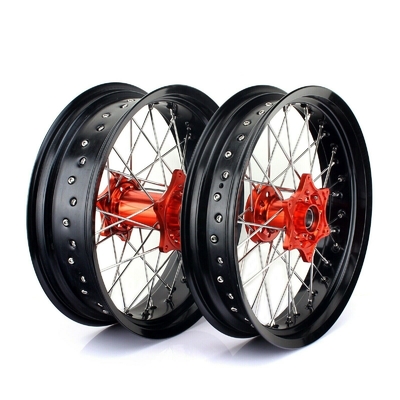 3.50x17&quot; 4.25x17&quot; Supermoto rodas de liga para SX SXF EXC 125-530 Anéis pretos e hubs laranja