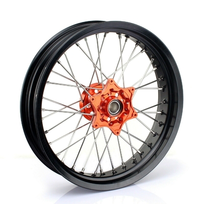 3.50x17&quot; 4.25x17&quot; Supermoto rodas de liga para SX SXF EXC 125-530 Anéis pretos e hubs laranja