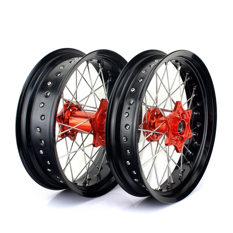 3.50x17&quot; 4.25x17&quot; Supermoto rodas de liga para SX SXF EXC 125-530 Anéis pretos e hubs laranja